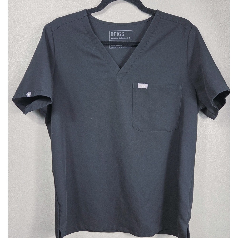 FIGS Technical Collection‎ Scrub Top Womens Small Black V Neck Nursing Medical